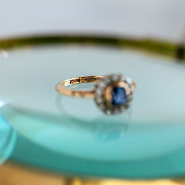 Antique Cushion Sapphire & Diamond Halo Engagement Ring | Tiffindell