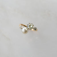 Antique Fancy Old Mine Cut Diamond & Pearl Toi et Moi Ring | Wolcott