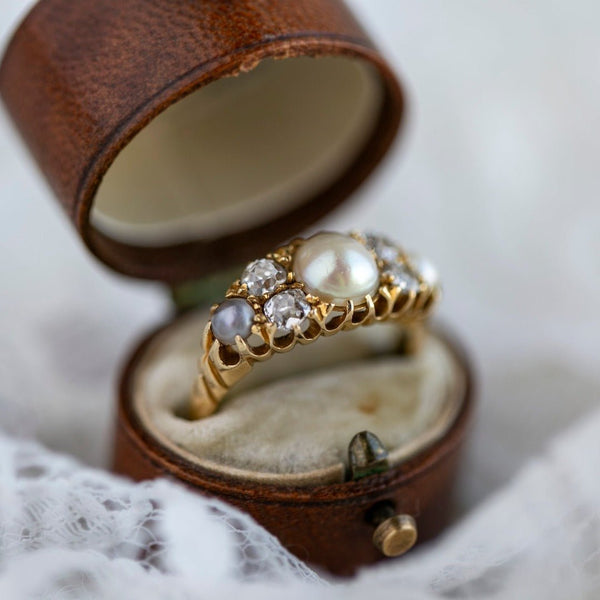 Edwardian Pearl & Diamond Ring with English Hallmarks | Wrenside