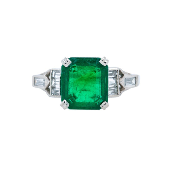 Pristine Art Deco Emerald Ring with Baguette Accents | Forestdale