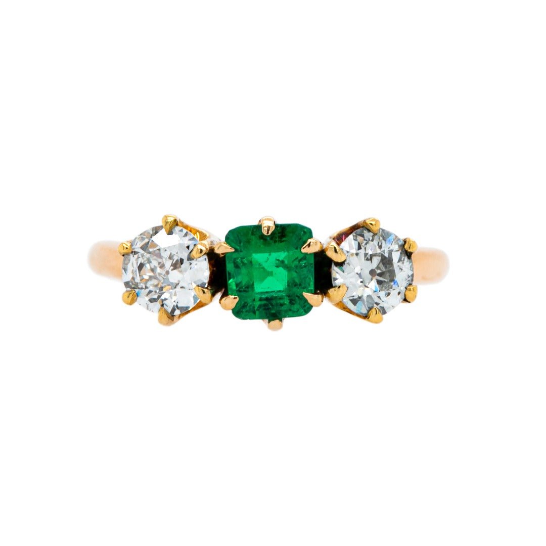 Fabulous & Affordable Victorian Emerald & Diamond Three-Stone Ring | Greenbrae