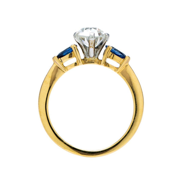 Mid-Century Old Mine Diamond & Sapphire Engagement Ring | Blue Valley