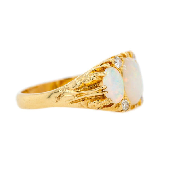 Diamond Encrusted Three-Stone Opal Retro Ring | Lilliford at T&H