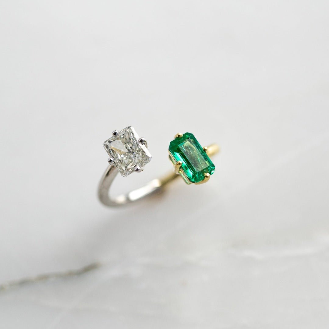 1.01ct Two-Tone Emerald & Diamond Toi et Moi Ring | Sausalito