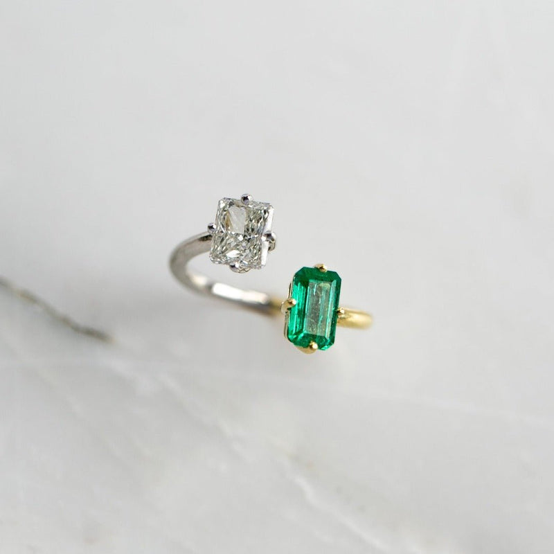 1.01ct Two-Tone Emerald & Diamond Toi et Moi Ring | Sausalito