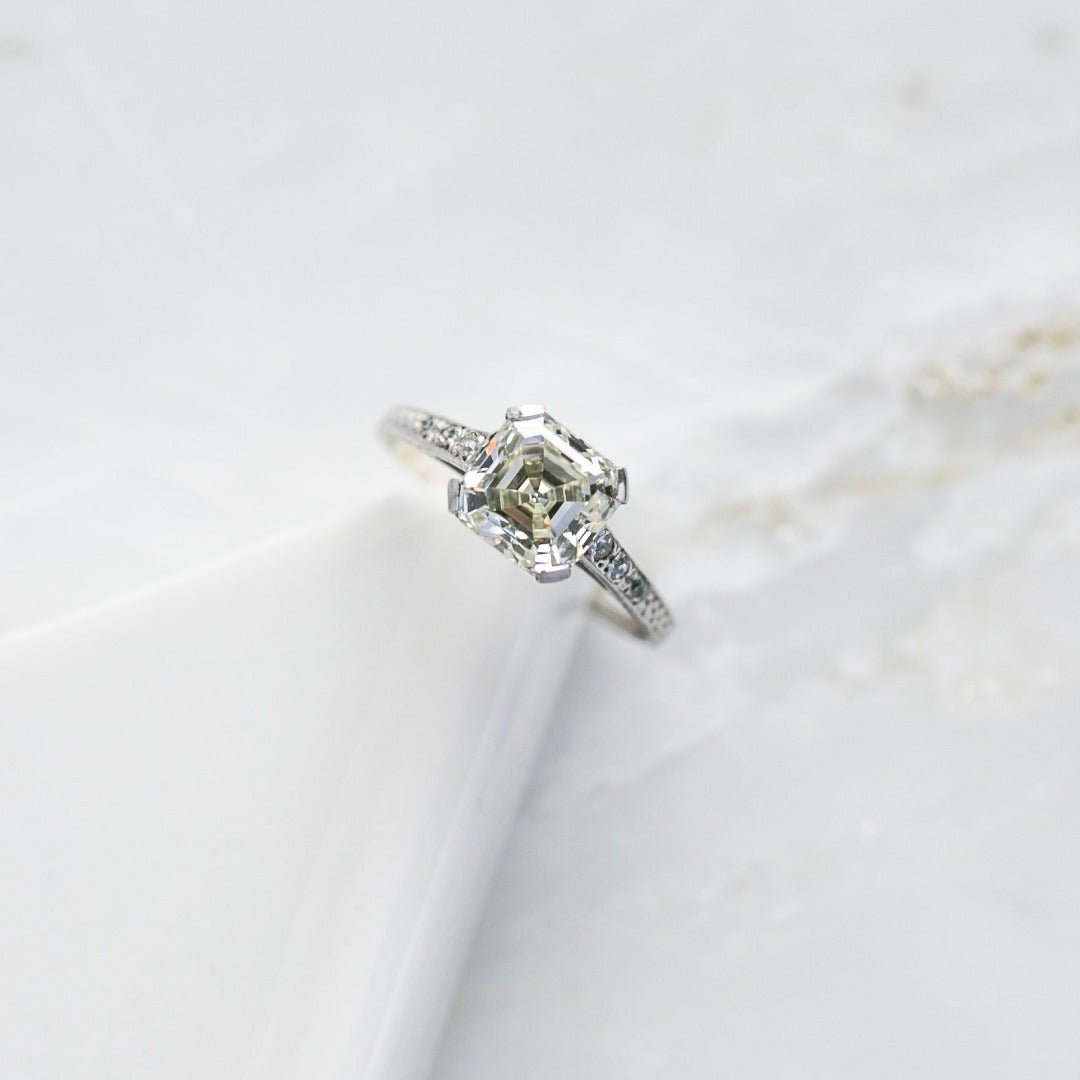 RESERVED... GIA 3.65ct Estate Vintage Asscher Diamond 3 Stone Engagement  Wedding Platinum Ring