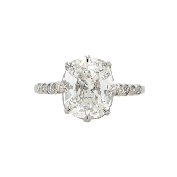 Spectacular Belle Epoch Platinum & Old Mine Elongated Cushion Diamond Engagement Ring with French Hallmarks | Bellefield
