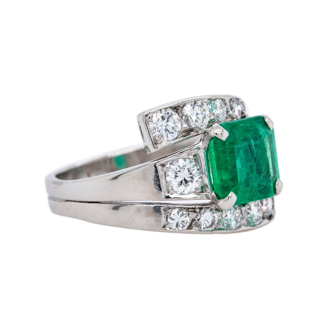 Mid-Century Emerald & Diamond Bypass Cocktail Ring | Greenboro Hill