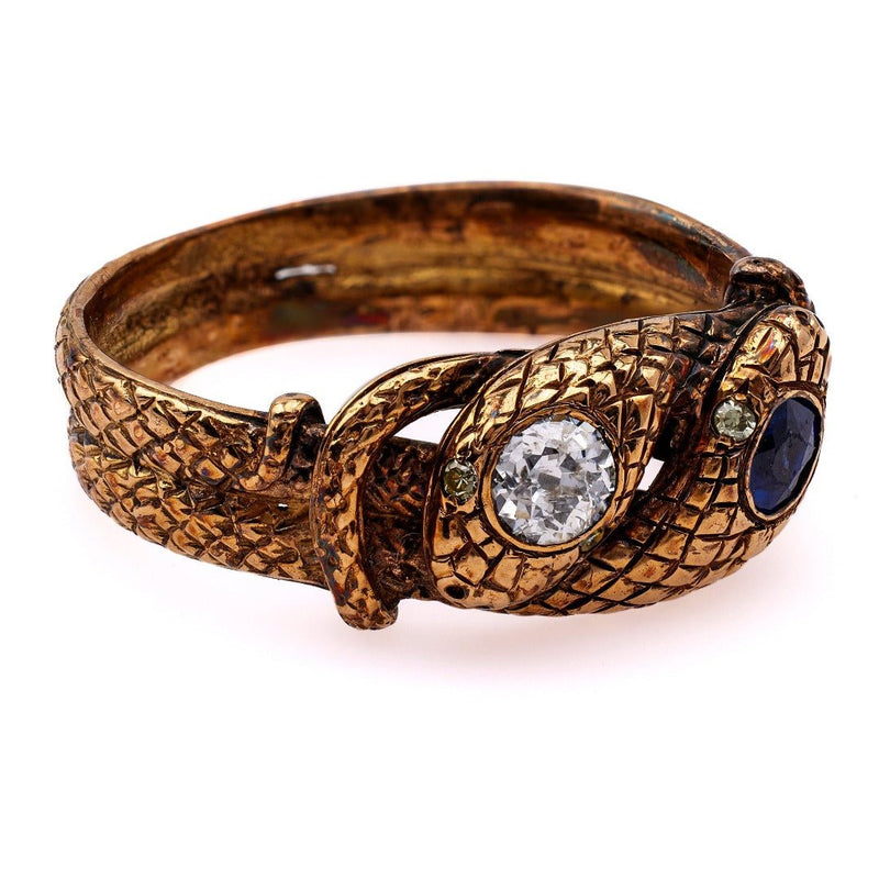 Victorian Era Antique Diamond & Sapphire Snake Ring | Almont