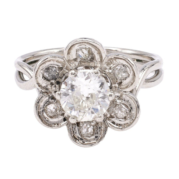 Mid-Century Old Euro Diamond Flower Ring with French Hallmarks | Sasso