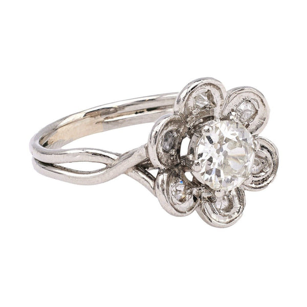 Mid-Century Old Euro Diamond Flower Ring with French Hallmarks | Sasso