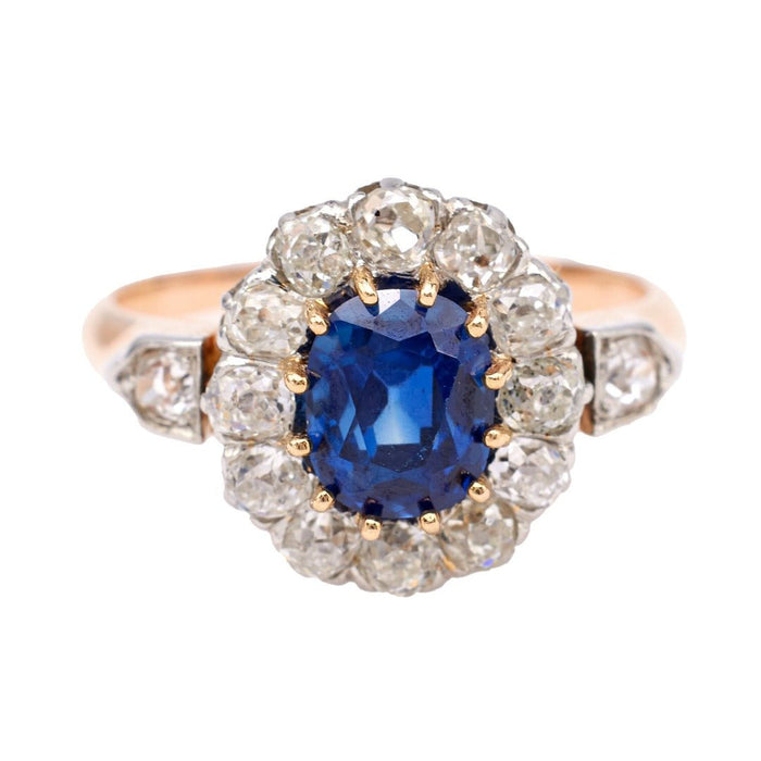 1.55ct Victorian Sapphire & Diamond Halo Engagement Ring | Fielding