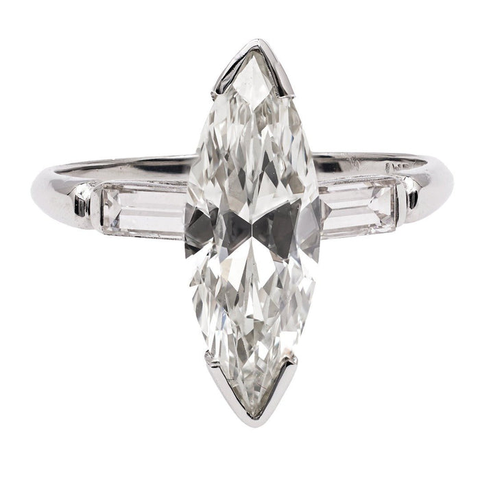 Art Deco 2.08ct Marquise Diamond & Baguette Engagement Ring | Hayhurst