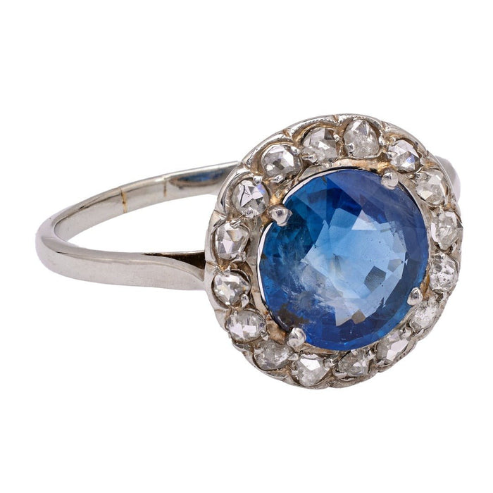 Vintage Art Deco 2.50ct Sapphire & Diamond Halo Ring| Renway