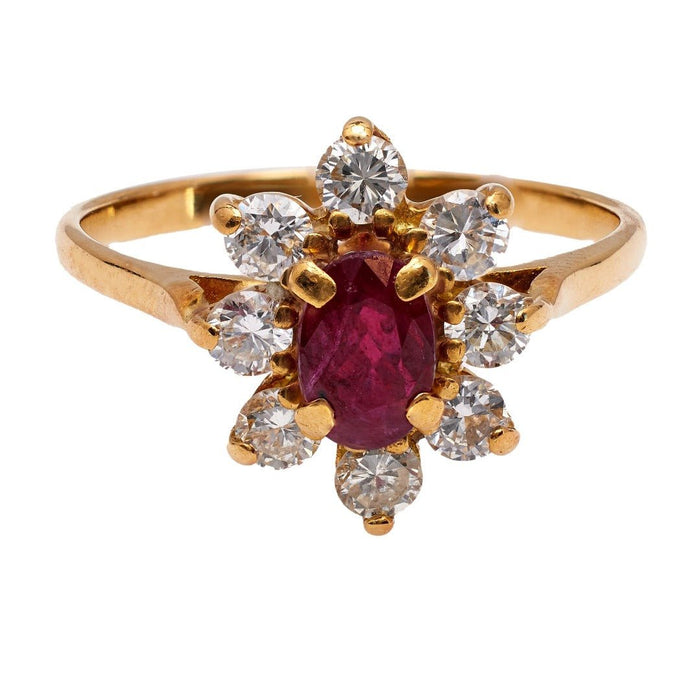 Fun 1970s Ruby & Diamond Halo Ring with French Hallmarks | Harwood