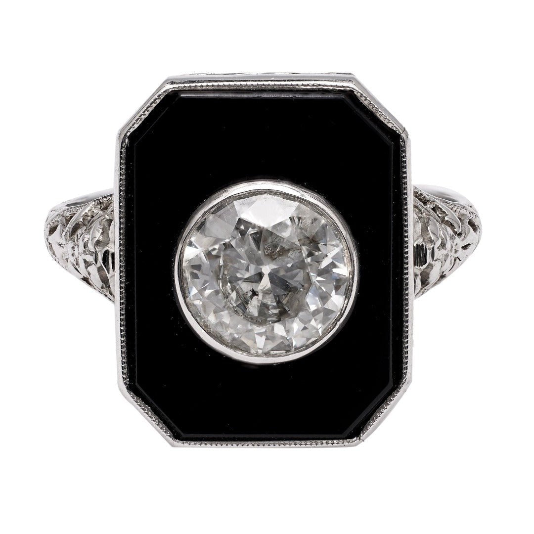 Art Deco 1.45ct Old European Diamond & Onyx Vintage Ring | Kingspire