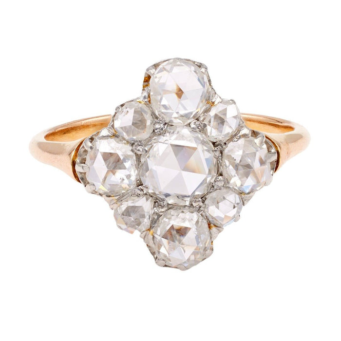 Antique 2.00ct Rose Cut Diamond Cluster Engagement Ring | Fitzrovia