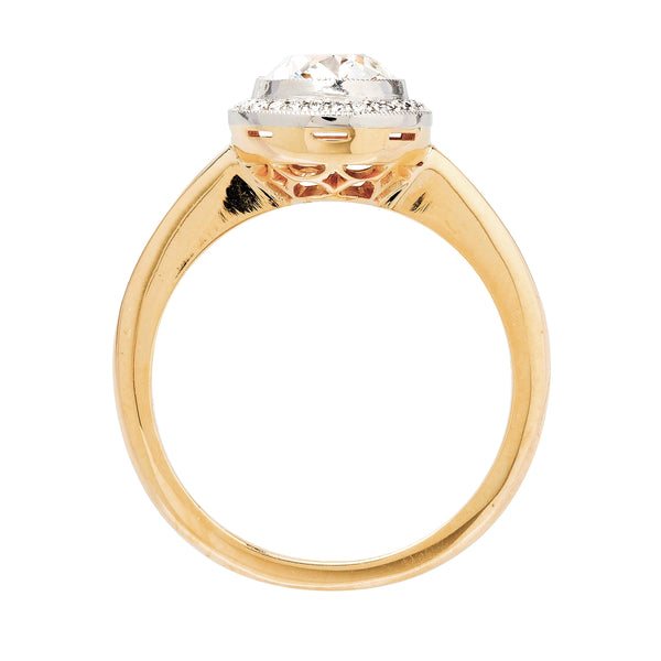 Willow Glen handmade diamond halo engagement ring made in platinum and 18k yellow gold by Trumpet & Horn