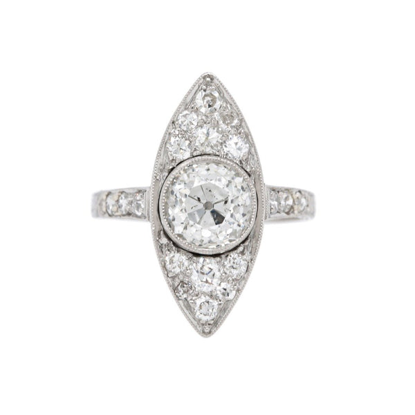 Fabulous Edwardian Diamond Navette with Fabulous Bezel Set Old Euro and Perfectly Preserved Engraving | Pembroke