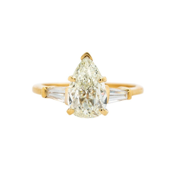 Three-Stone Pear-Shaped Diamond & Gold Engagement Ring | Sunny Creek