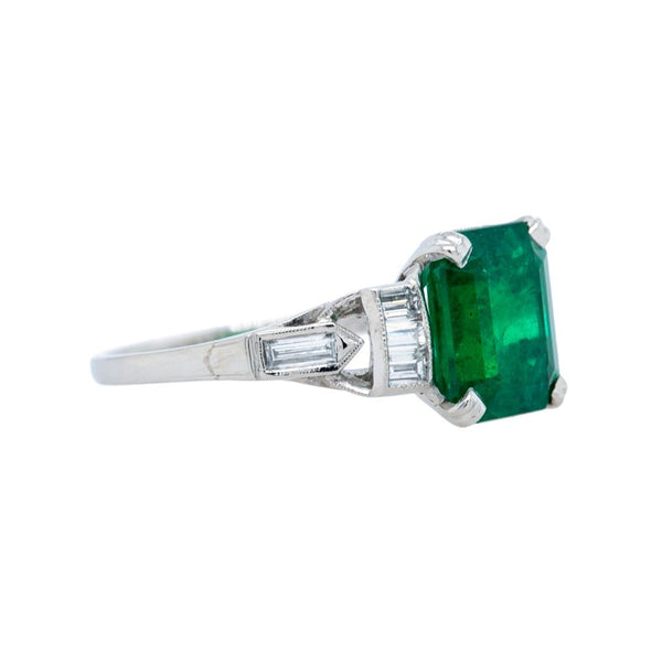 Pristine Art Deco Emerald Ring with Baguette Accents | Forestdale