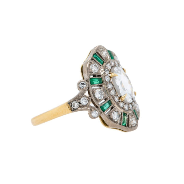 Magnificent Rose Cut Diamond & Emerald Art Deco-Inspired Ring| Chatham