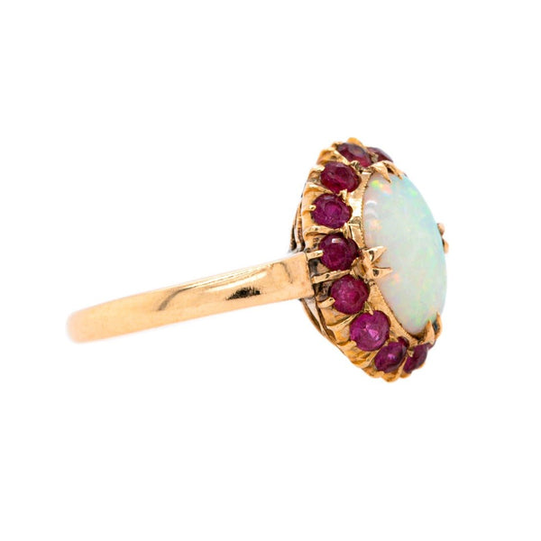 Happy & Colorful Retro Opal and Ruby Halo Cocktail Ring | Hallory