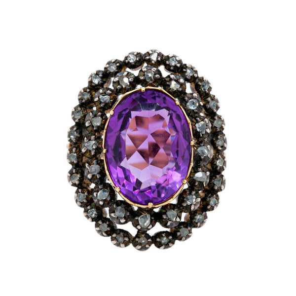 Grand Antique Victorian Amethyst & Double Halo Diamond Ring | Hope Bay