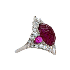 Extraordinary Rare Carved Ruby Art Deco Engagement Ring | Hycliff