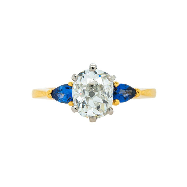 Mid-Century Old Mine Diamond & Sapphire Engagement Ring | Blue Valley