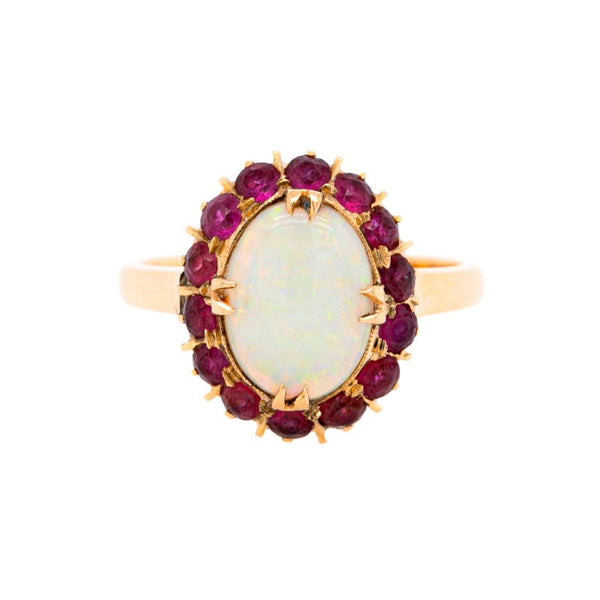 Happy & Colorful Retro Opal and Ruby Halo Cocktail Ring | Hallory