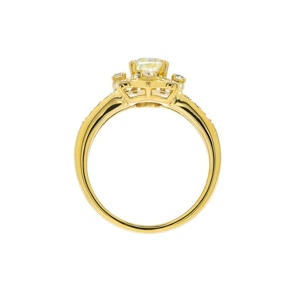 Shield-Shape Diamond Halo Golden Vintage-Inspired Diamond Engagement Ring with Symmetrical Split Shank | Braithwaite