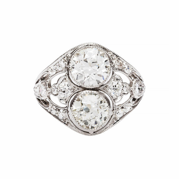 Unique Twin Diamond Engagement Ring