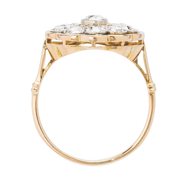 Bellentine | Authentic Edwardian era 18k yellow gold and platinum diamond vintage antique engagement ring by Trumpet & Horn