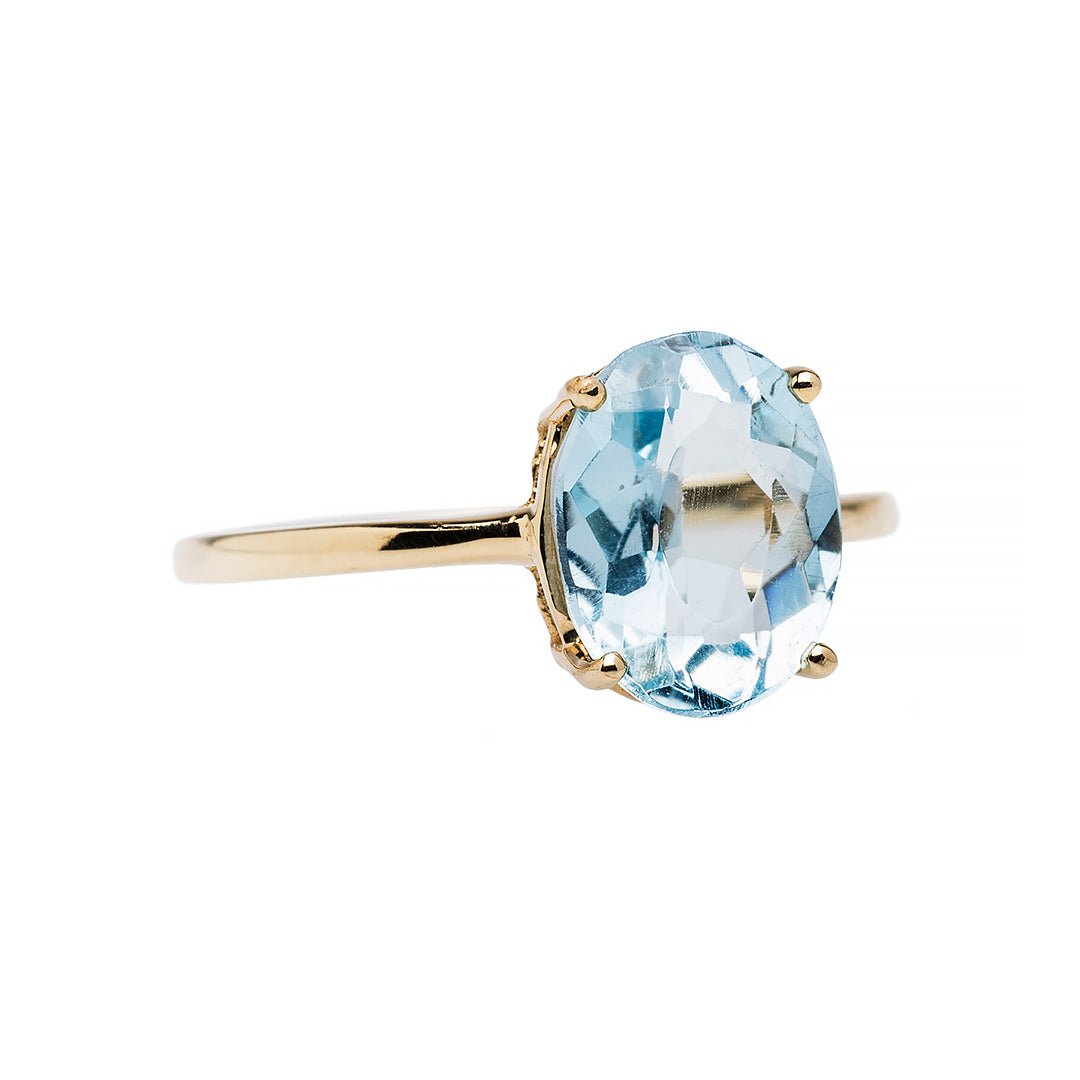 Tina Pear Swiss Blue Topaz Ring with Halo Moissanites – Capucinne Blue