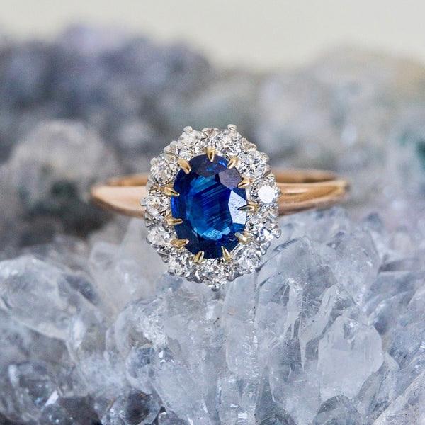 Amazing and authentic Victorian era Sapphire and Diamond Cluster Ring