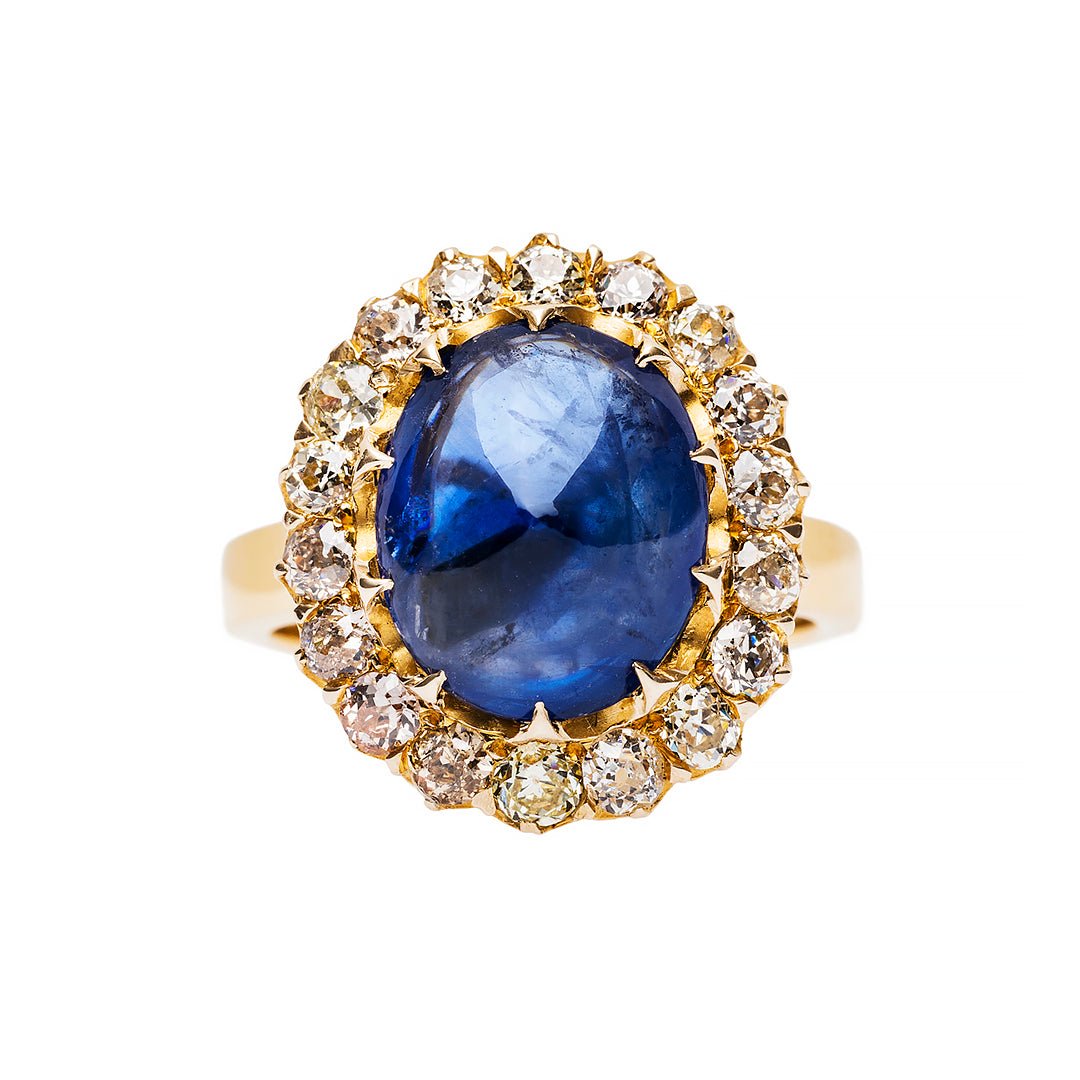 Victorian Cluster Ring with Cabochon Sapphire