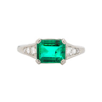 Authentic Vintage Art Deco Platinum Emerald and Diamond Ring