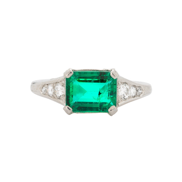 Authentic Vintage Art Deco Platinum Emerald and Diamond Ring