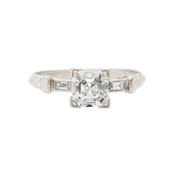 A Gorgeous and Authentic Art Deco Platinum and Asscher Cut Diamond Ring