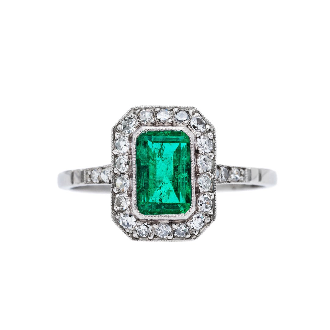 Art Deco Inspired Emerald Engagement Ring | Clover Springs