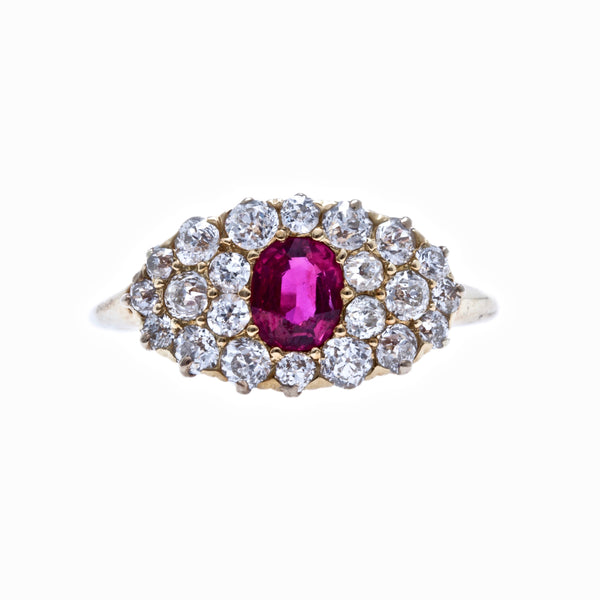 Crawford Court | Authentic Victorian Era 18k yellow gold ruby and diamond cluster ring