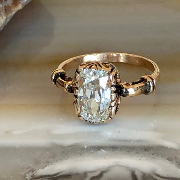 Magnificent Antique Cushion Cut Diamond and 18k Rose Gold Vintage Engagement Ring | Deephaven