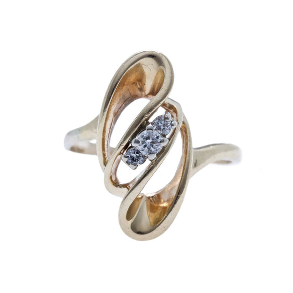 A Whimsical 14k Yellow Gold and Diamond Swirl Ring from the 1970's | Delton 