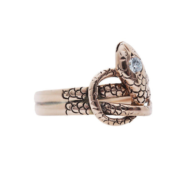 Amazing And Authentic Victorian era 18k Rose Gold and Diamond Snake Ring | Garstill