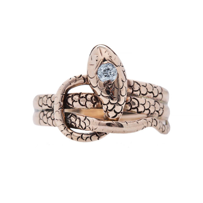 Amazing And Authentic Victorian era 18k Rose Gold and Diamond Snake Ring | Garstill