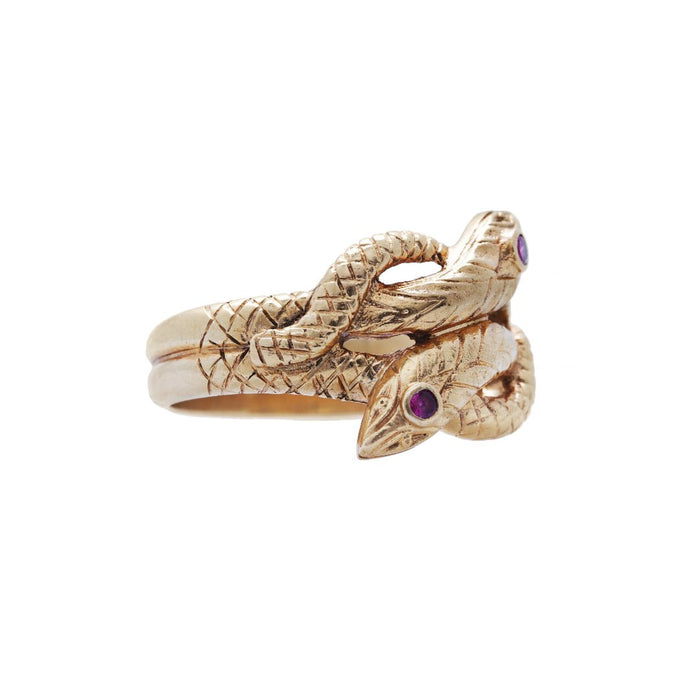 A Retro Era 18k Yellow gold and Ruby Snake Ring | Garwood