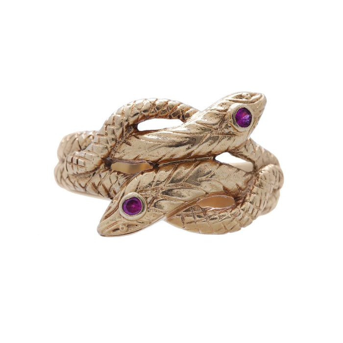 A Retro Era 18k Yellow gold and Ruby Snake Ring | Garwood