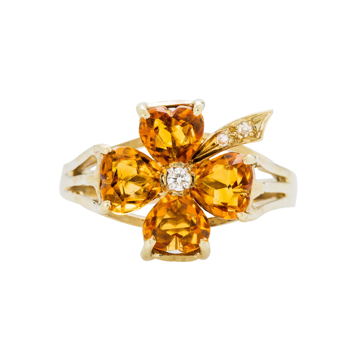 Golden Glen is an authentic retro-era citrine and diamond cocktail ring