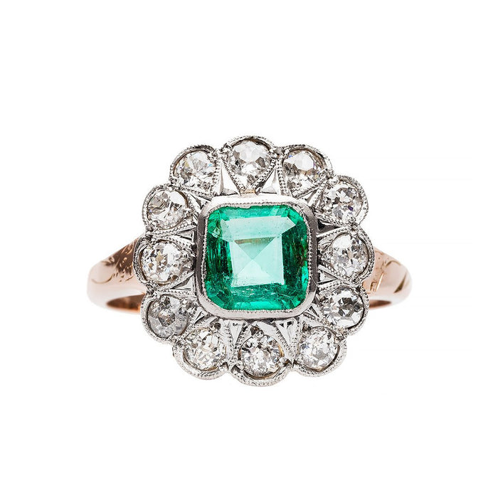 Antique Art Deco Diamond & Emerald Engagement Ring | Hatherly